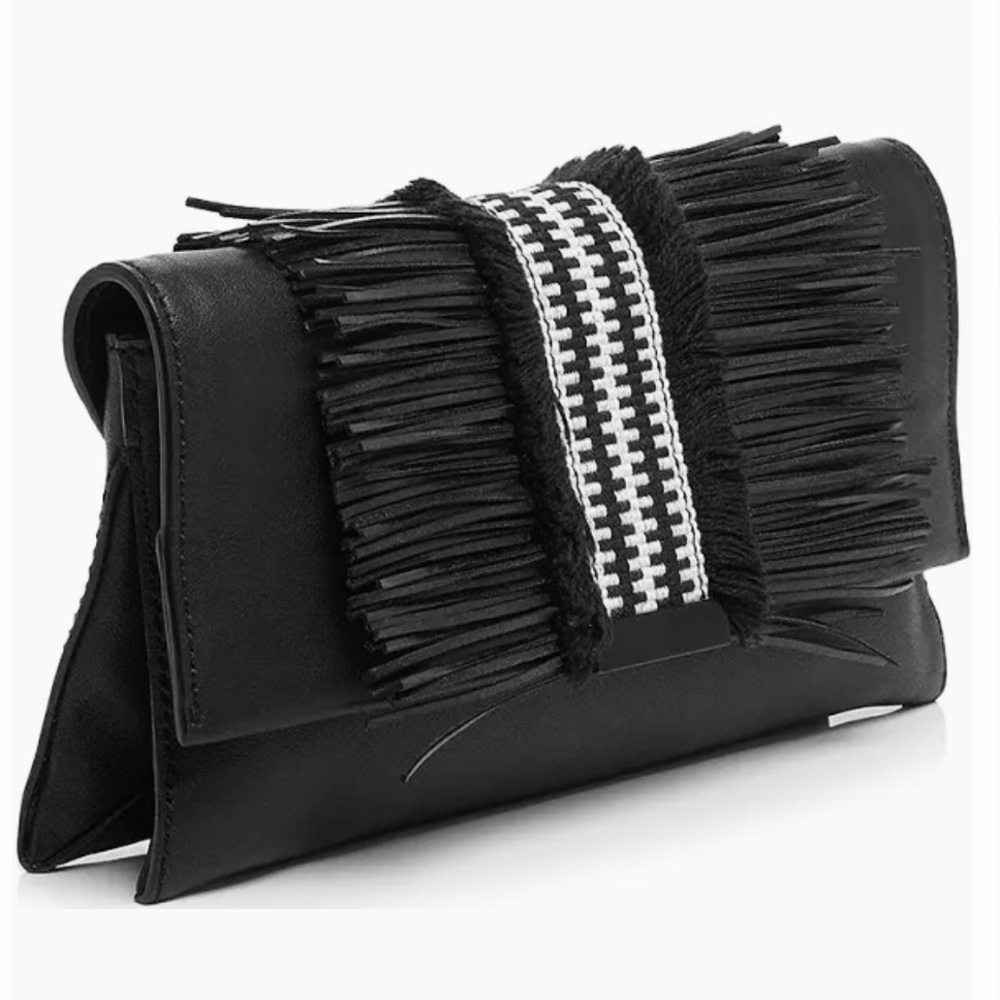 Loeffler Randall Strip Fringe Clutch Black